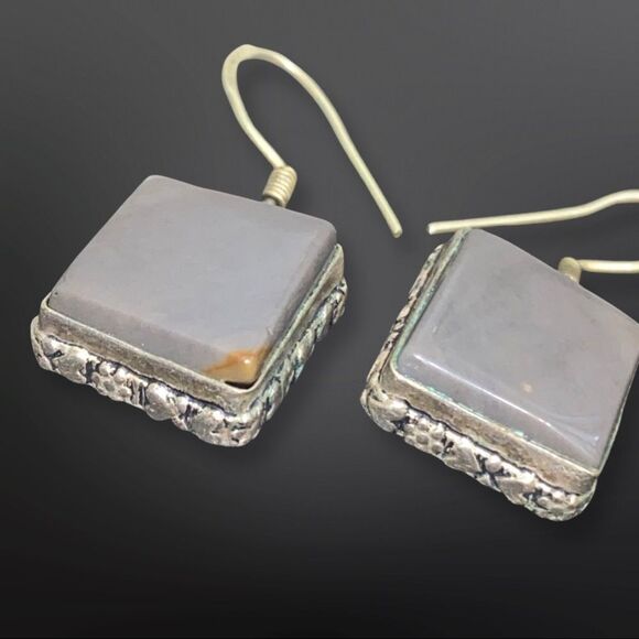 Purple/Gray Agate Sterling Silver Hook Earrings - Picture 4 of 8